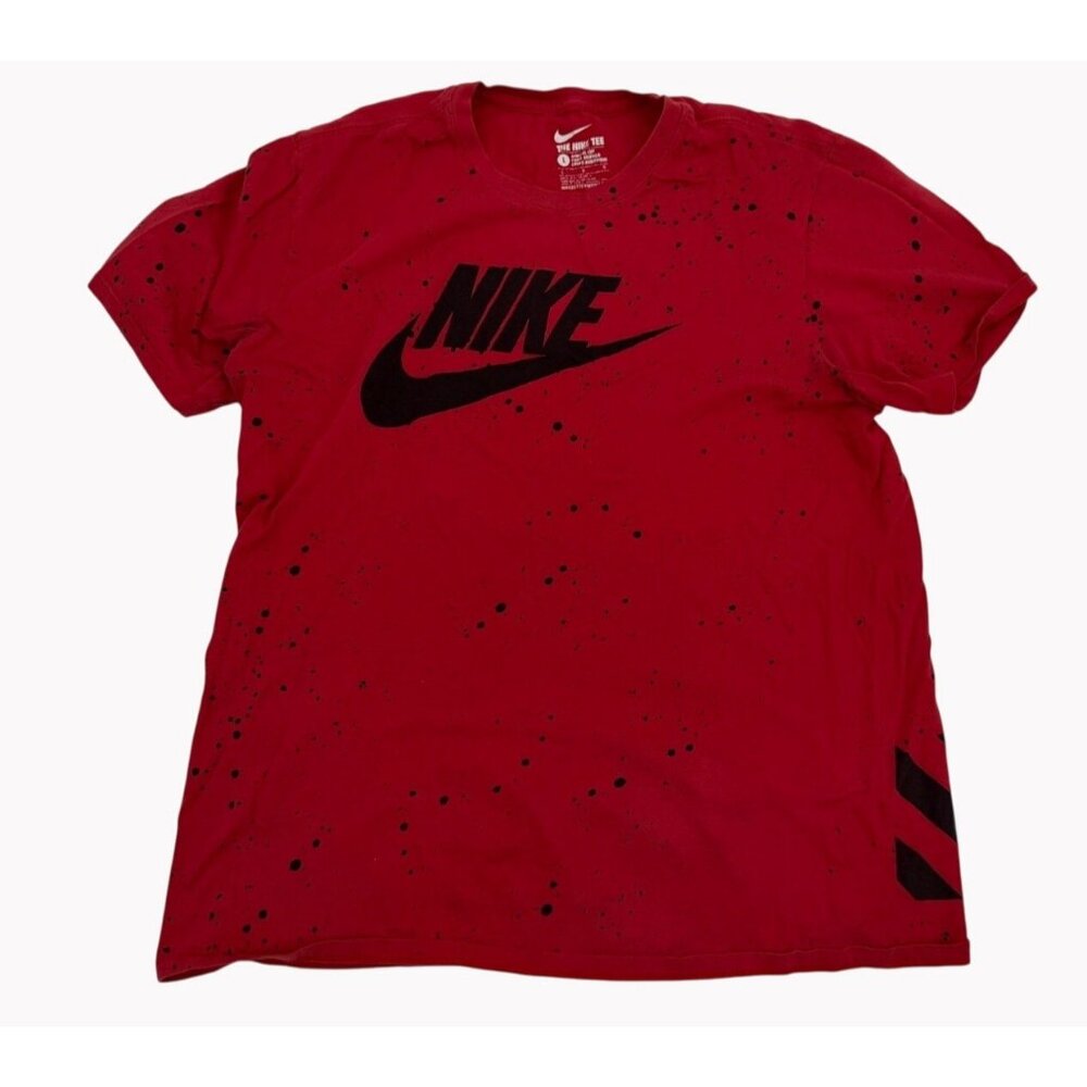 Nike Mens Large Red Black Athletic Cut Splatter Speckle T Shirt 40 inch chest